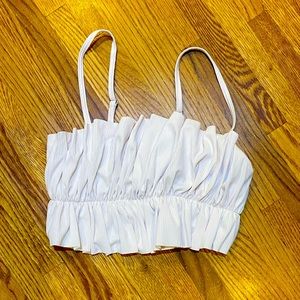 Kortni Jeane oversized ruffle top ribbed white NWT